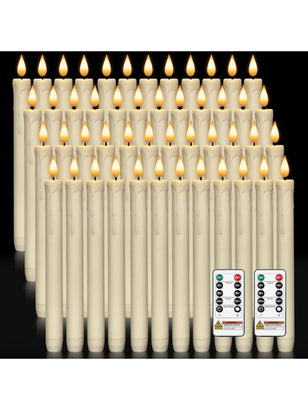 48 Pcs Flameless Taper Candles with Remote Timer & Dimmer, Ivory LED Candle Set